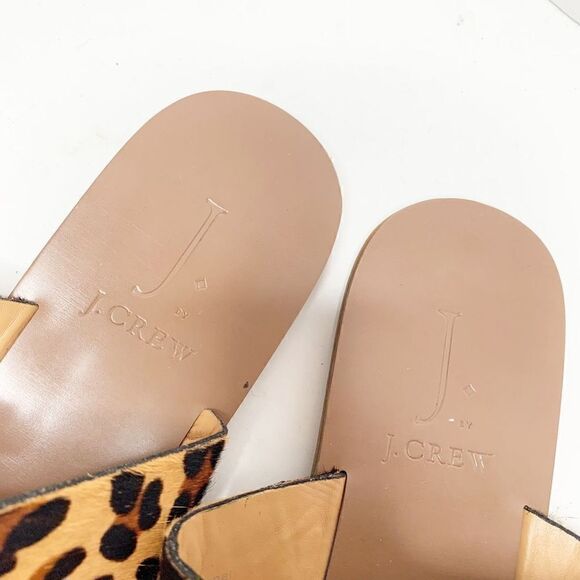 J. Crew | Leopard Calf Hair Slip On Double Strap Open Toe Sandals Women's Size 7 - Picture 7 of 9